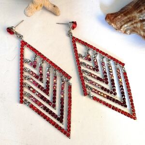 Large Statement Red Crystal Glam Earrings